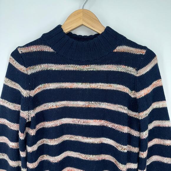 Madewell Striped Metcalf Chunky Knit Crew Neck Sweater Balloon Sleeve Navy Blue - Picture 5 of 10